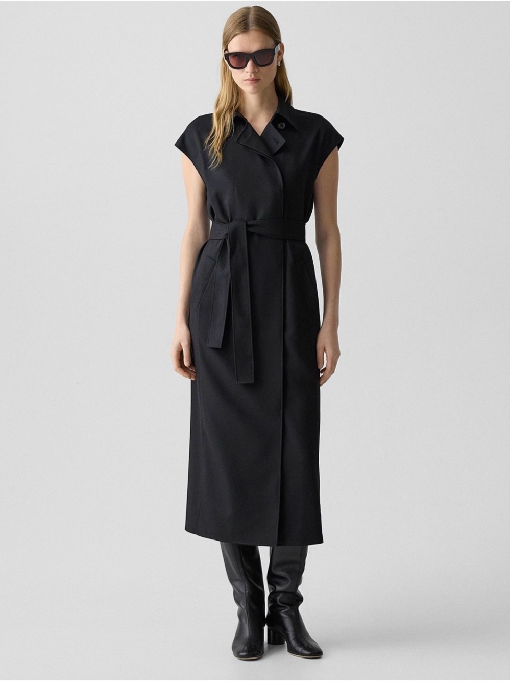 The Double-Breasted Belt Dress in Wool-Blend Flannel by Theory, size P, NWT